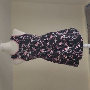 Crown & Ivy petite dress Black with Flamingos!! Size 4P Fit and Flare
